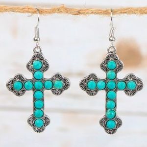 Turquoise Stone Arizona Cross Earrings